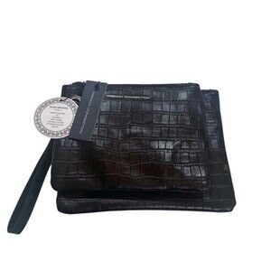 French Connection FCUK Wristlet Womens Small Black Croc Embossed 2-in-1
